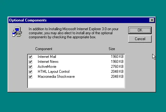 Installation options for Internet Explorer 3