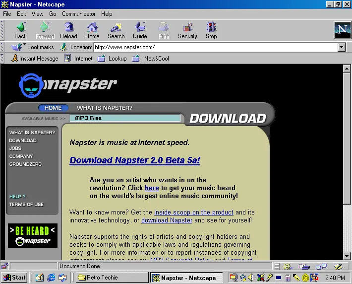Napster’s website