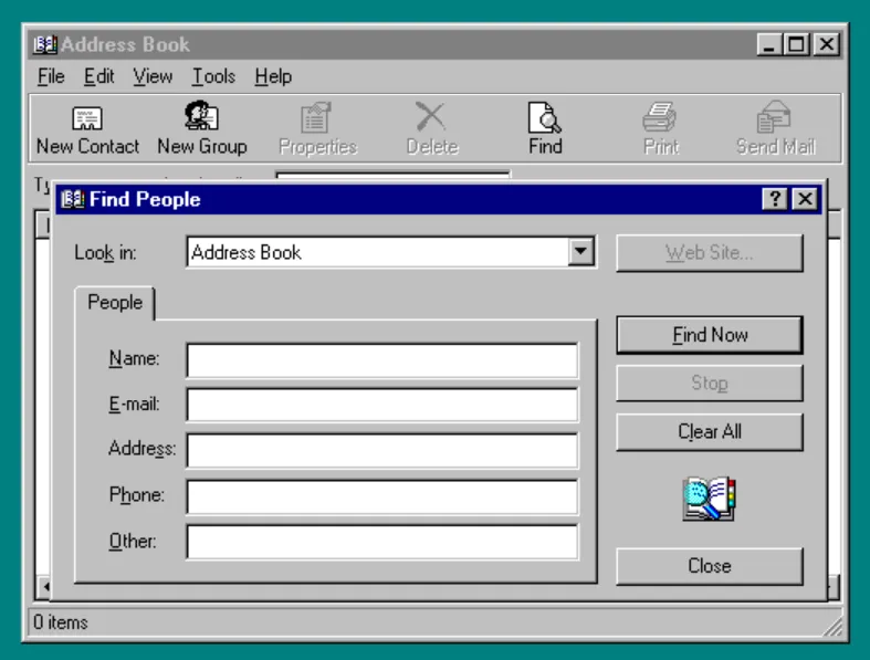 Searching the address book in Windows 95