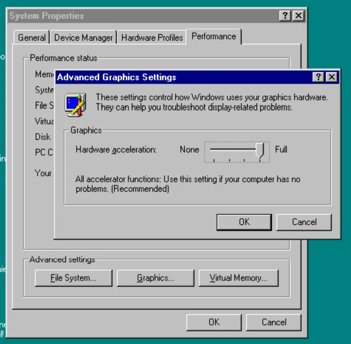 Advanced Graphics Settings in Windows 95