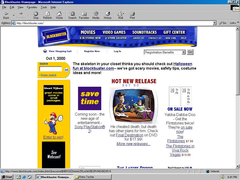 The Blockbuster website in October 2000