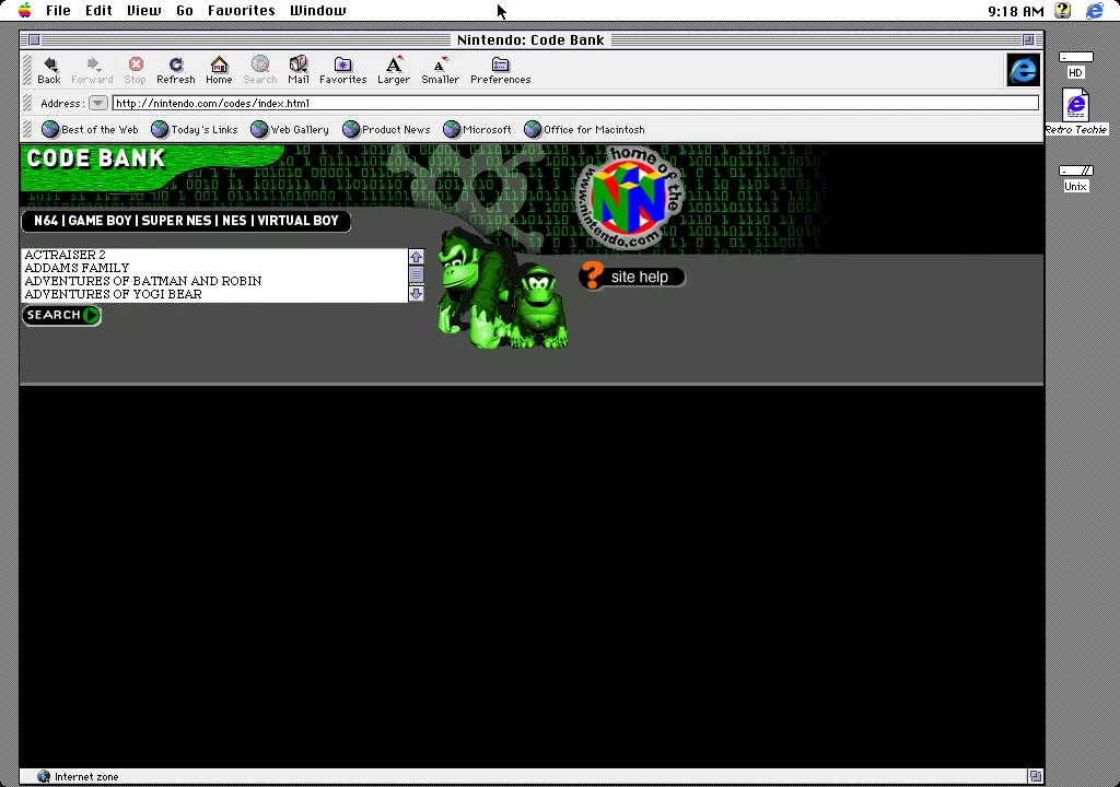 Looking up Nintendo cheat codes in 1999